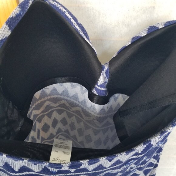 Skye Demi Bandeau Dress Size Large Built-in Bra Stretch Knit Halter Tie Indigo - Picture 10 of 11